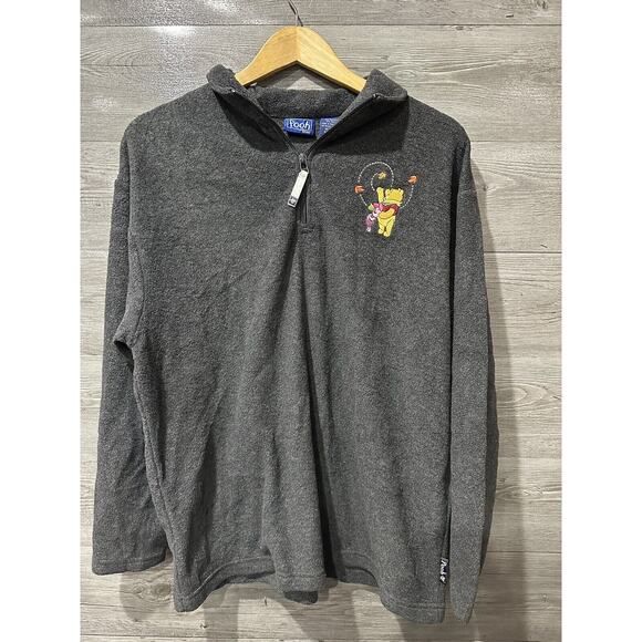 Winnie The Pooh Piglet Quarter Zip Fleece Pullover Gray Graphic M - Picture 1 of 6